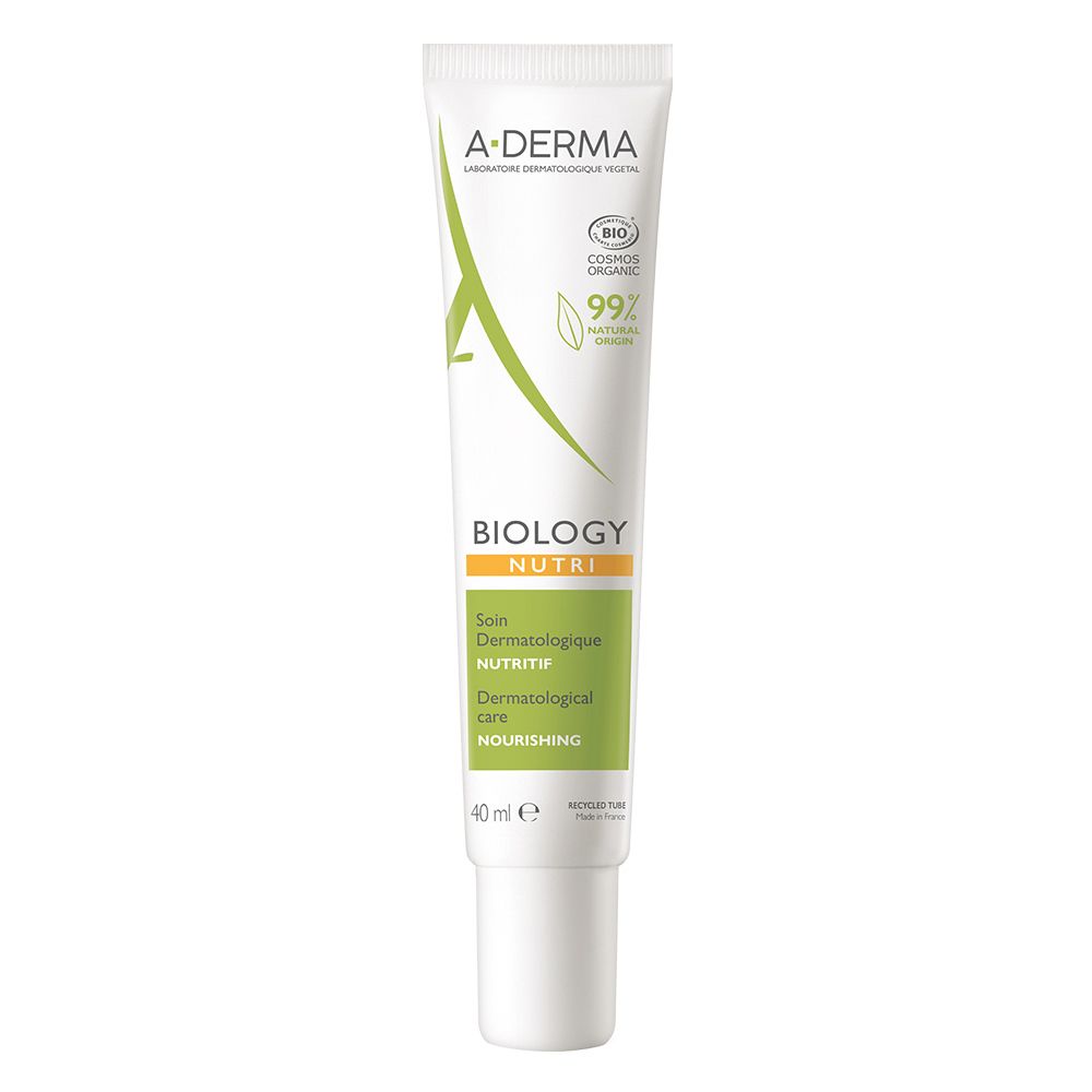 A-Derma BIOLOGY NUTRI Tube mit 40ml, 99% natürliche Inhaltsstoffe, COSMOS ORGANIC zertifiziert.