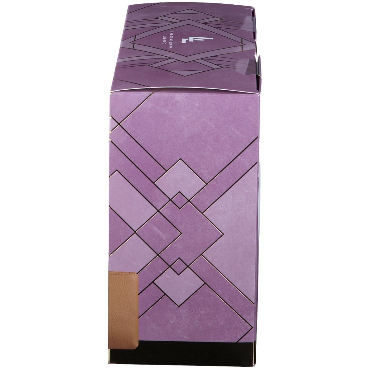 Lila Schachtel mit geometrischem Muster und goldenen Linien. LIERAC-Logo oben.