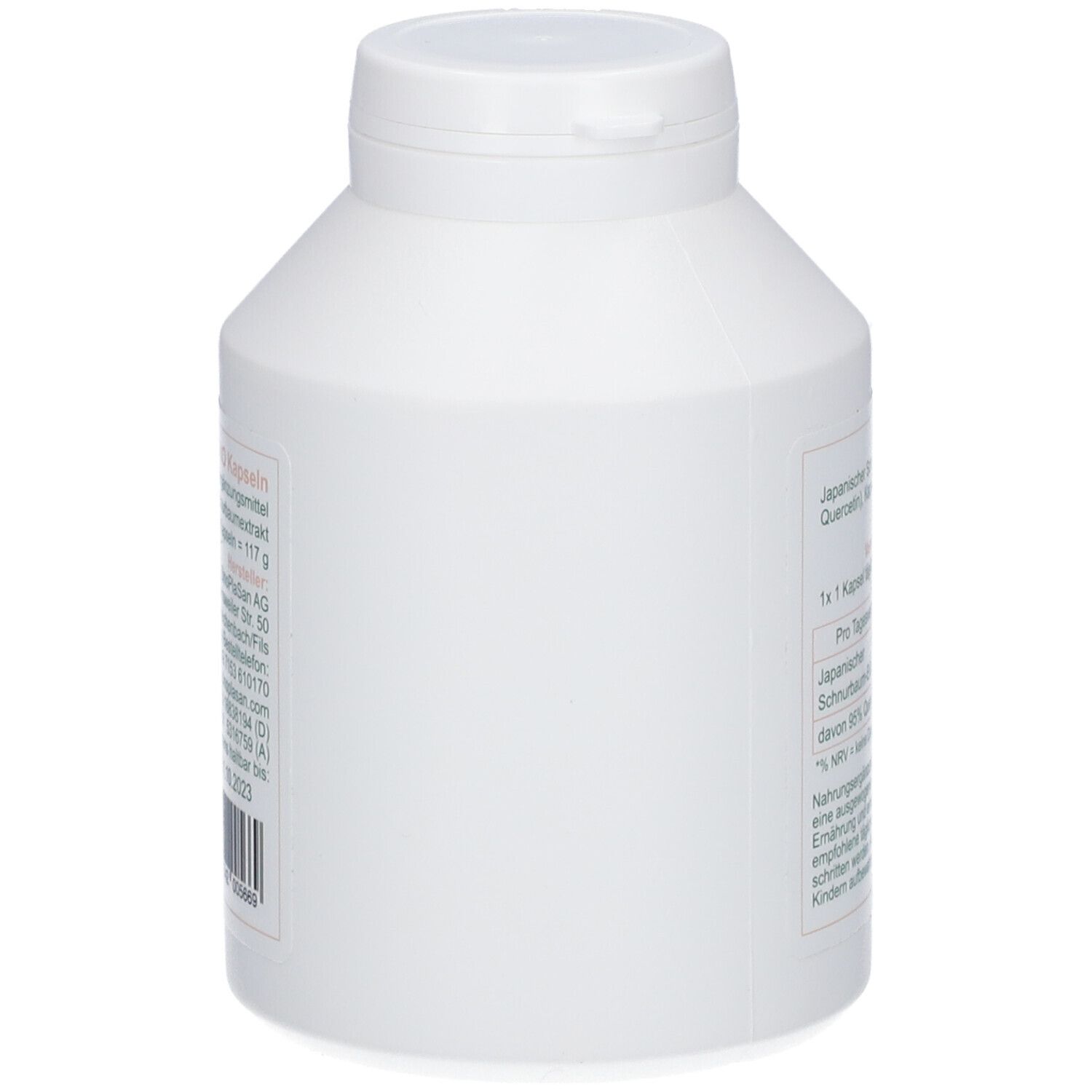 Seitenansicht der Dose mit Quercetin 500 mg Mono Kapseln.