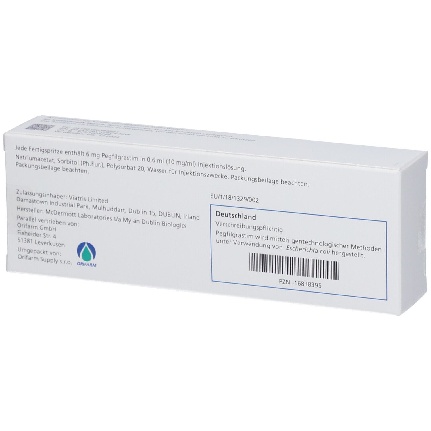 Rückseite der FULPHILA 6 mg Packung. Enthält Informationen zu Inhaltsstoffen, Hersteller und Chargennummer.