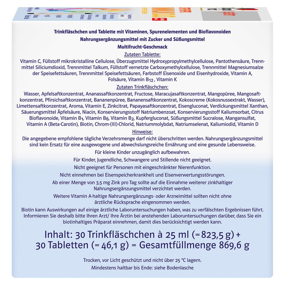 Rückseite der Doppelherz ORTHOPRO IMMUN DUO Packung. Zutatenliste, Hinweise und Kontaktinformationen.