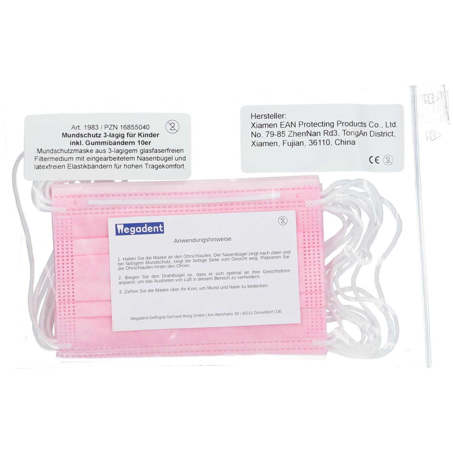 Mundschutzmaske Einweg 3-lagig für Kinder rosa