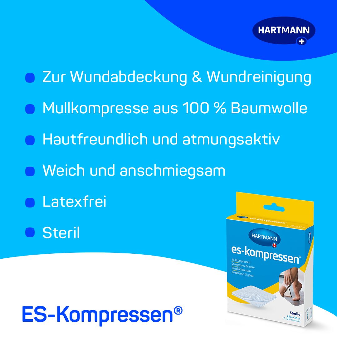 Es-Kompressen steril 7,5x7,5 cm 8fach 17fädig 5x2 St Kompressen