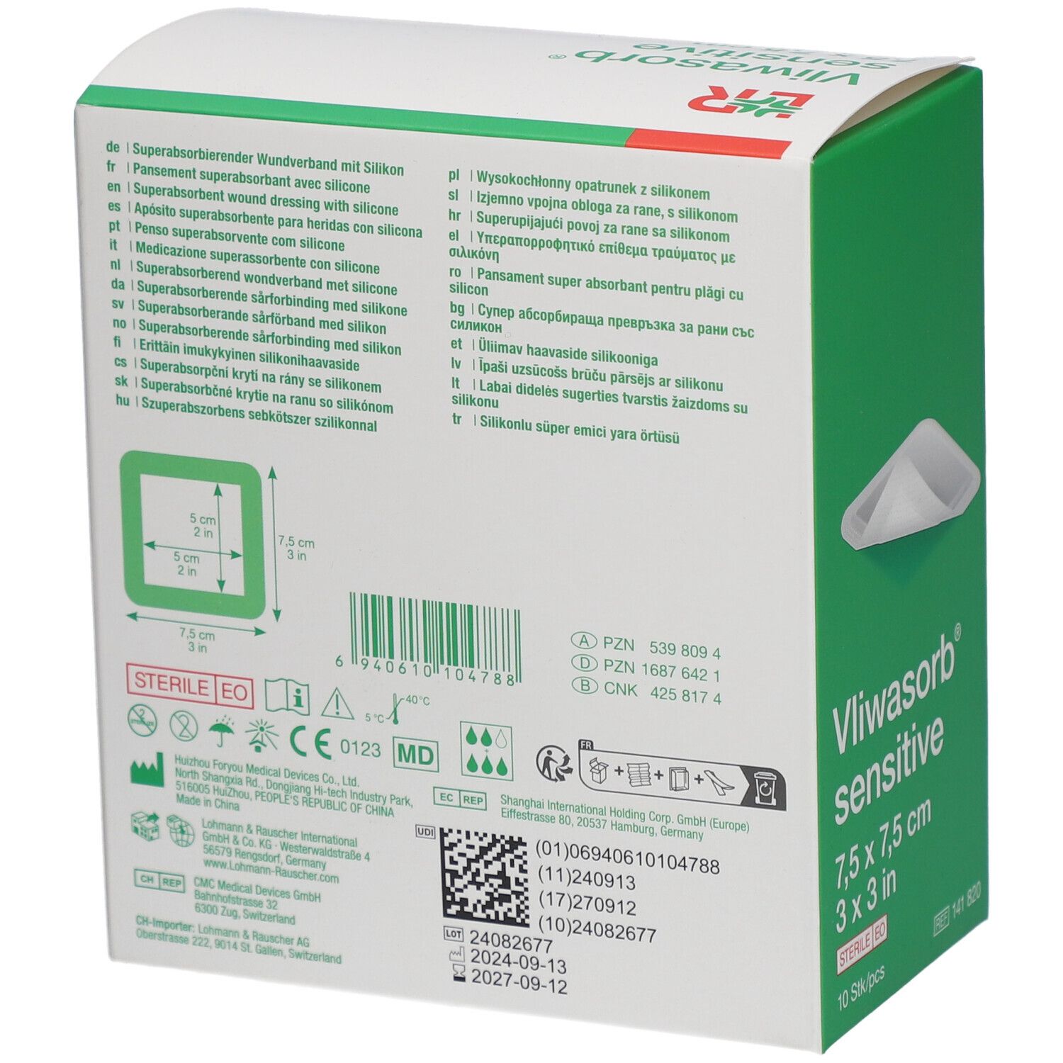 Vliwasorb® sensitive Wundverband steril 7,5 x 7,5 cm