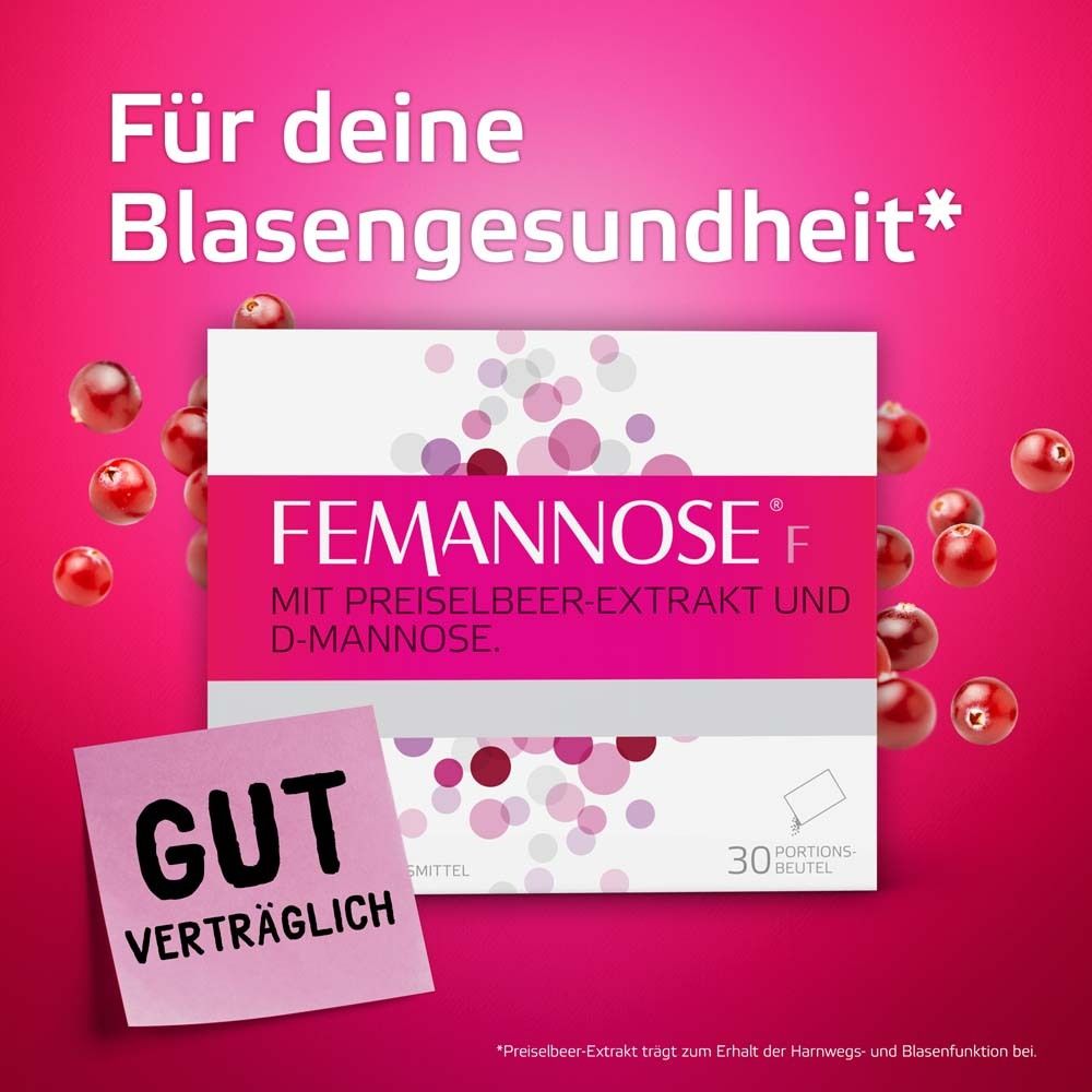 Femannose F – Trinkgranulat mit je 2000 mg D-Mannose Pulver und 100 mg Preiselbeer-Extrakt