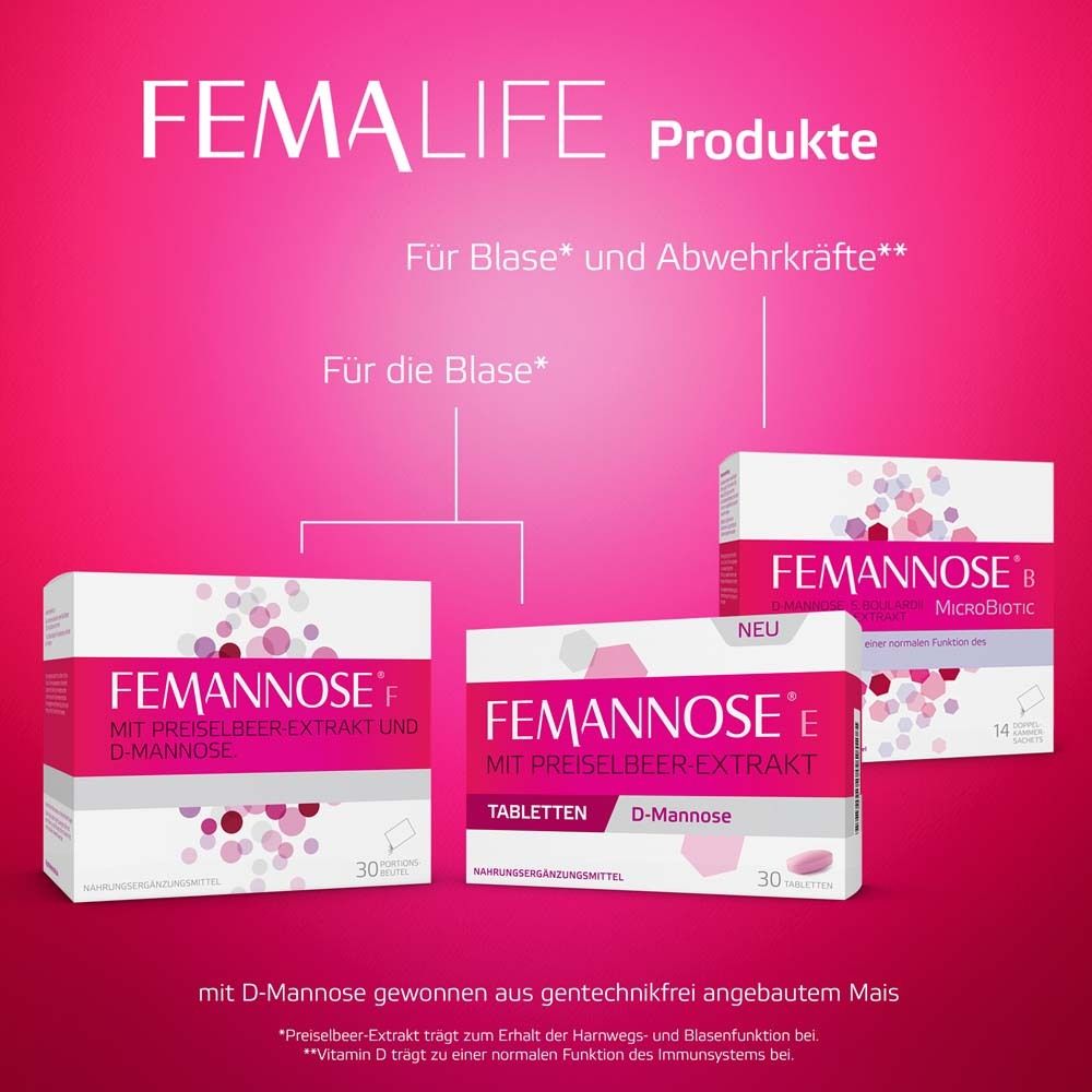 Femannose F – Trinkgranulat mit je 2000 mg D-Mannose Pulver und 100 mg Preiselbeer-Extrakt