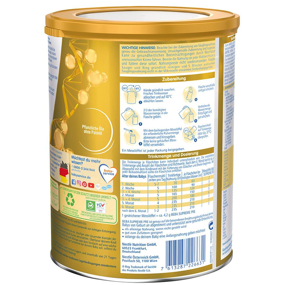 Nestlé BEBA® SUPREME Pre, Anfangsmilch von Geburt an