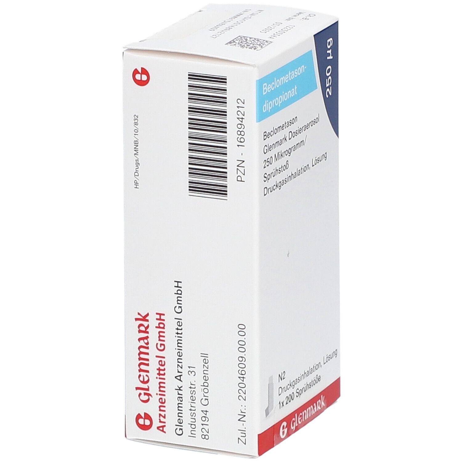 Beclometason Glenmark Dosieraerosol 250 µg/Sprü.St 1 St