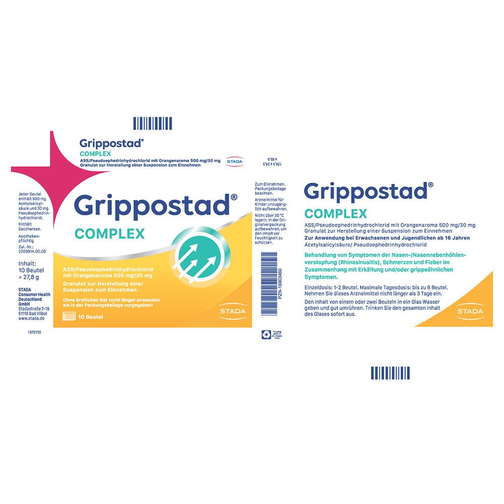 Grippostad® Complex ASS/Pseudoephedrin bei Schnupfen und erkältungsbedeingten Schmerzen und Fieber