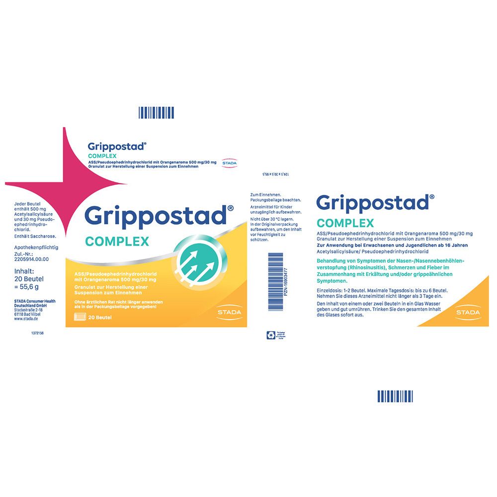 Grippostad® Complex ASS/Pseudoephedrin bei Schnupfen und erkältungsbedeingten Schmerzen und Fieber