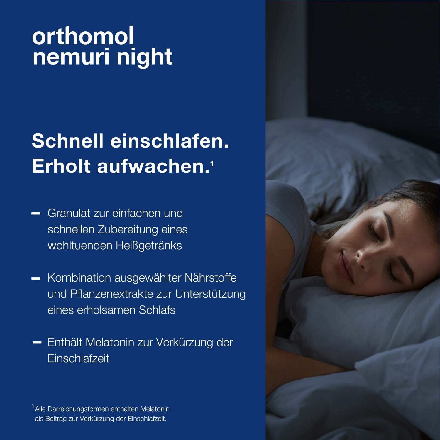 Orthomol Nemuri night - zur Verkürzung der Einschlafzeit - Heißgetränk mit Melatonin und Hopfen-Extrakt - Granulat