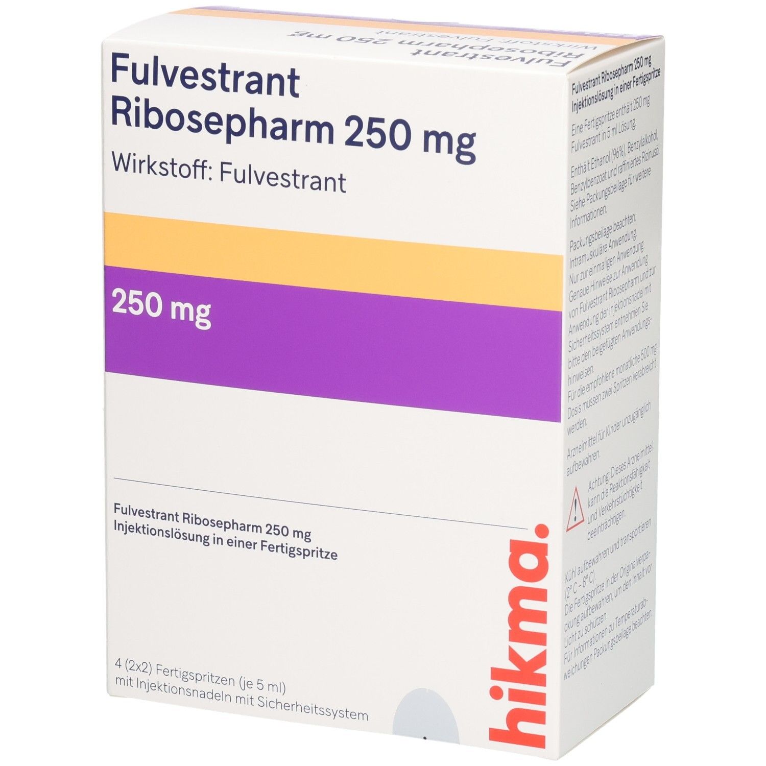Vorderseite der Faltschachtel von Fulvestrant Ribosepharm 250 mg mit Markenschriftzug.