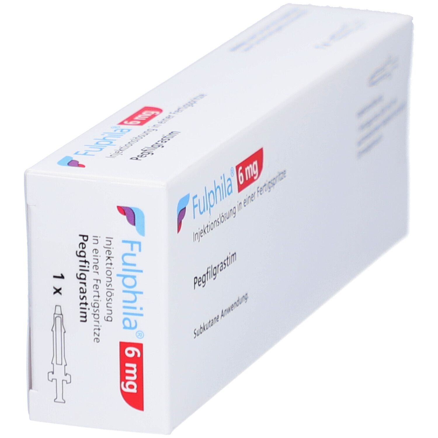 Schräg gestellte Faltschachtel mit Fulphila 6 mg. Enthält Fertigspritze. Text in Deutsch.