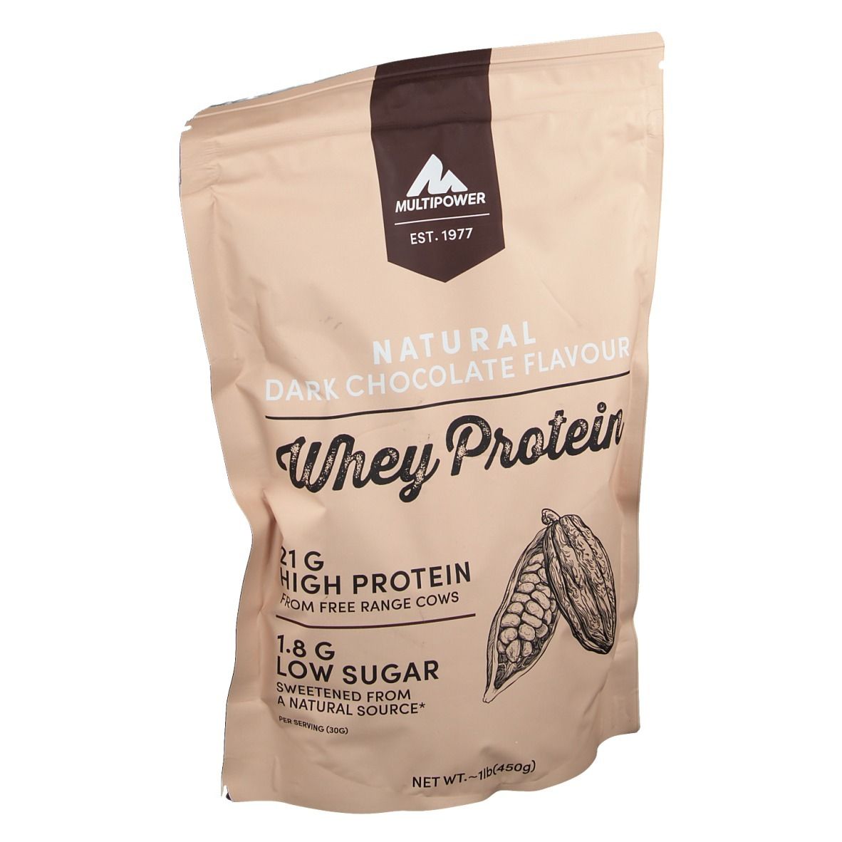 Whey Protein natural, dark Chocolate 450 g Beutel