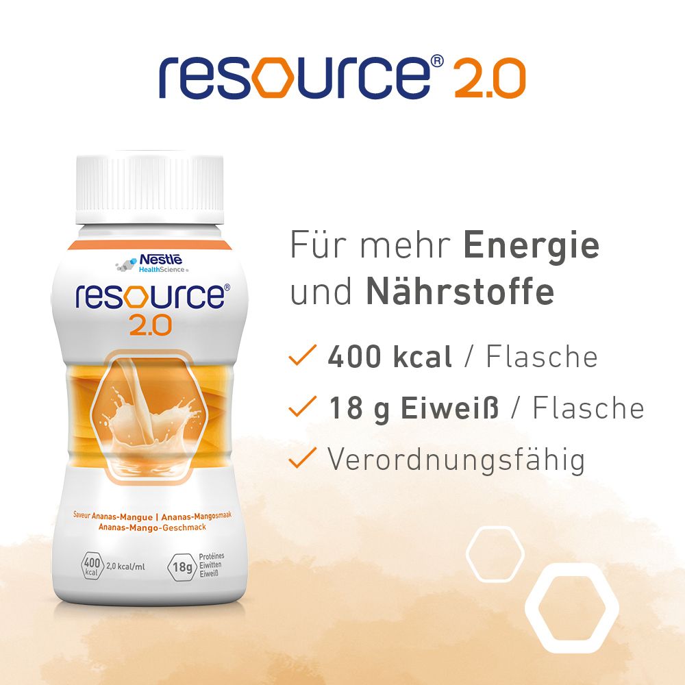 resource® 2.0  Ananas-Mango | Hochkalorische Trinknahrung mit Ballaststoffen | Aufbaukost bei Mangelernährung