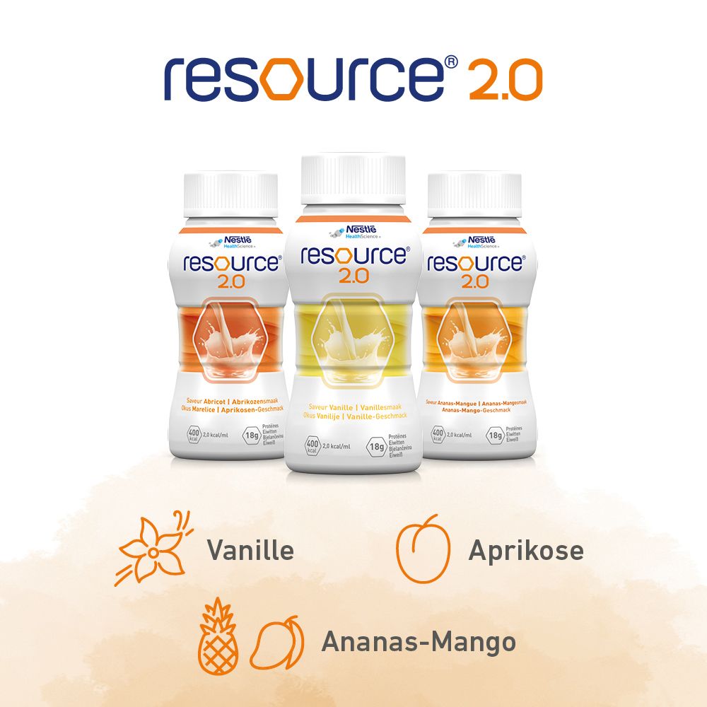 resource® 2.0  Ananas-Mango | Hochkalorische Trinknahrung mit Ballaststoffen | Aufbaukost bei Mangelernährung