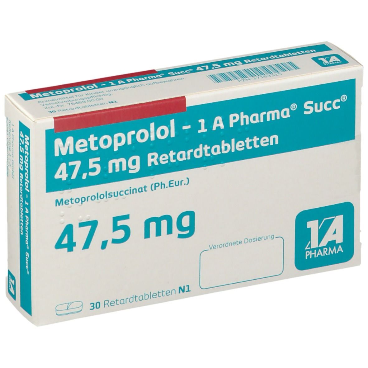 Metoprolol 1 A Pharma® Succ® 47,5 mg 30 St mit dem ERezept kaufen Shop Apotheke