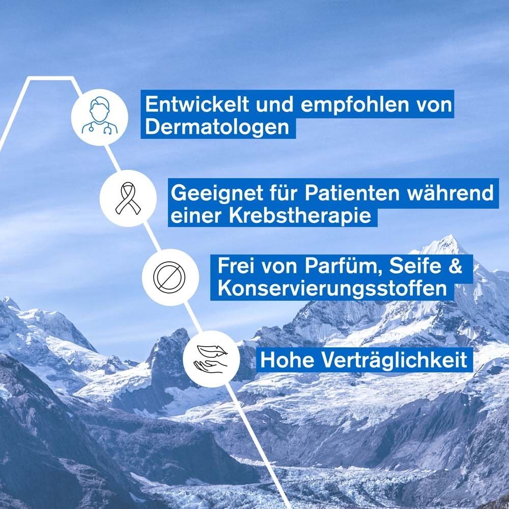 Entwickelt und empfohlen von Dermatologen. Geeignet für Krebstherapie. Frei von Parfum, Seife & Konservierungsstoffen.