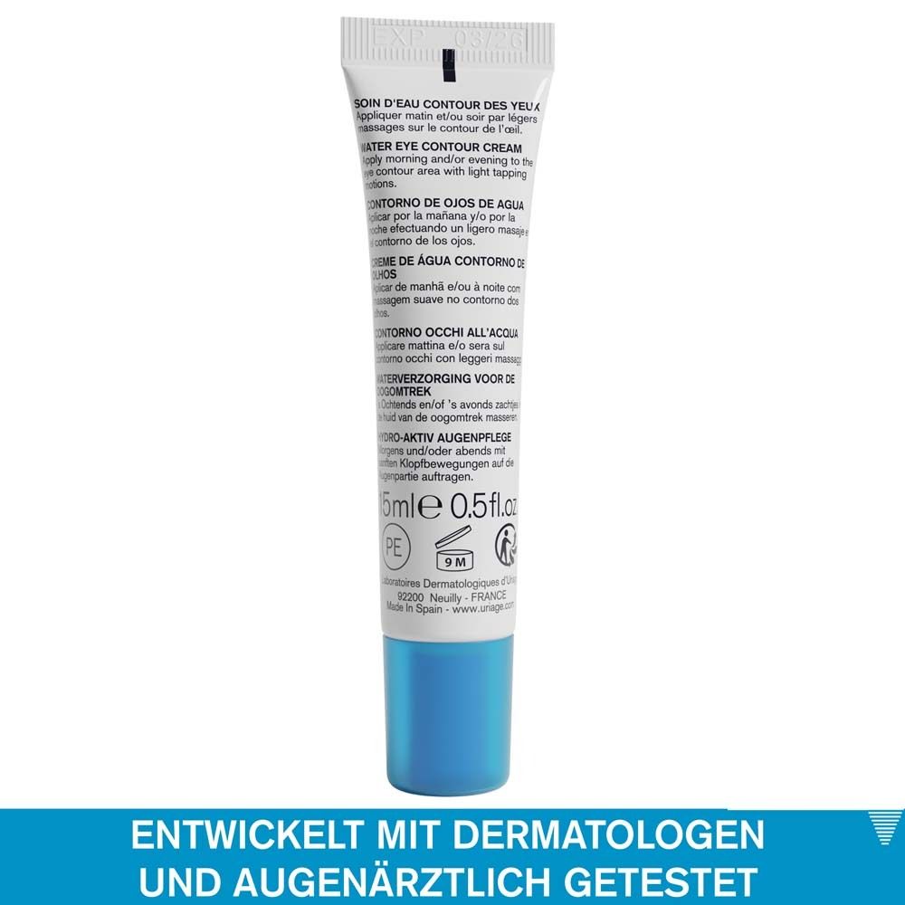 Rückseite der Tube. Text in mehreren Sprachen. Blaue Kappe. 15ml, 0.5 fl.oz.