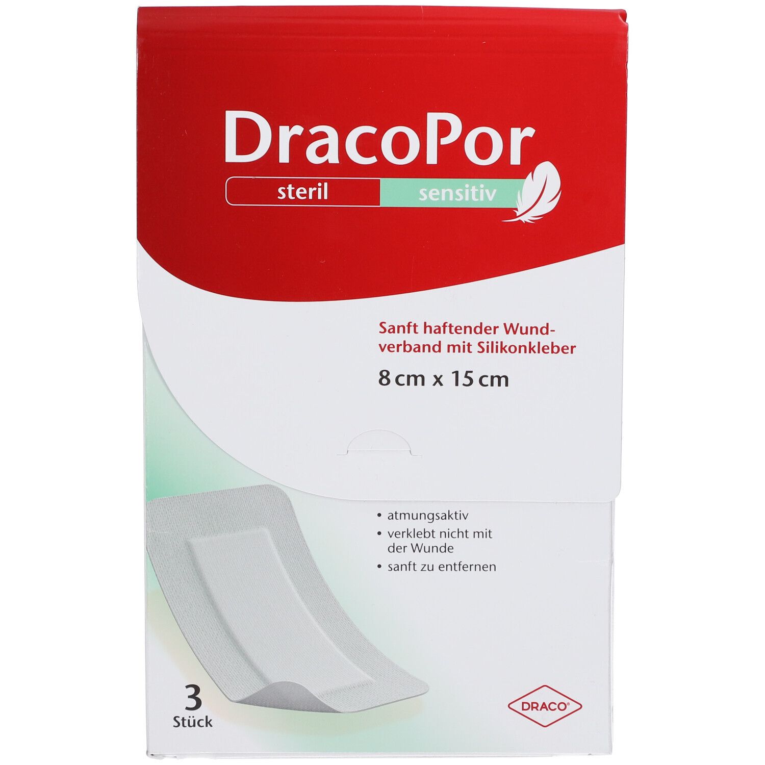 Dracopor sensitiv 8x15 cm steril m.Silikonkleber 3 St Verband