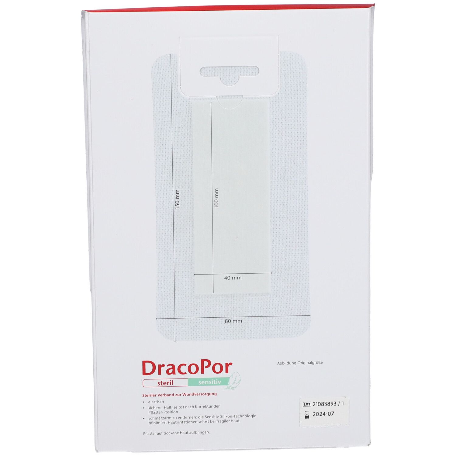 Verpackung für DracoPor steril sensitiv Wundverbände.