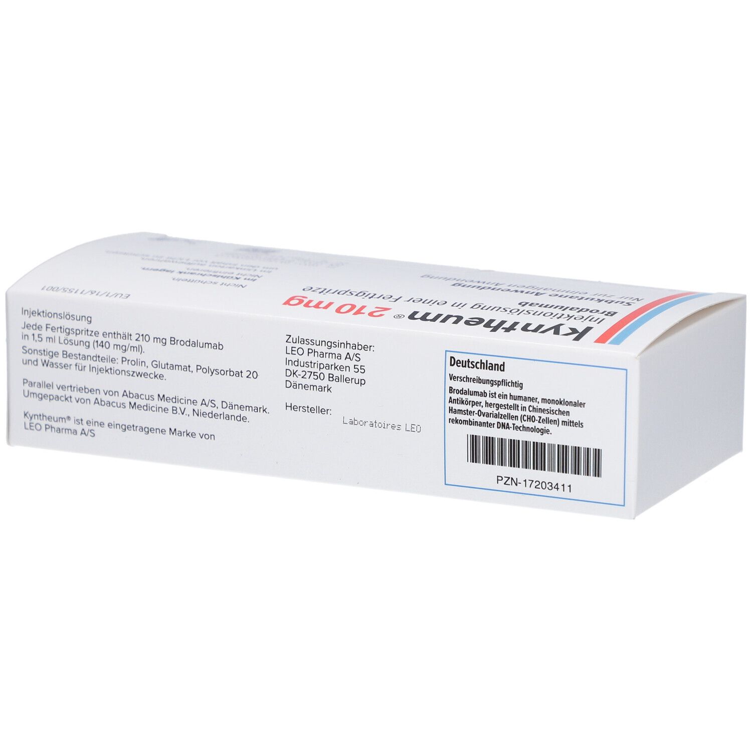 Schachtel Kyntheum 210 mg. Aufschrift: Injektionslösung in einer Fertigspritze. Text und Barcode.