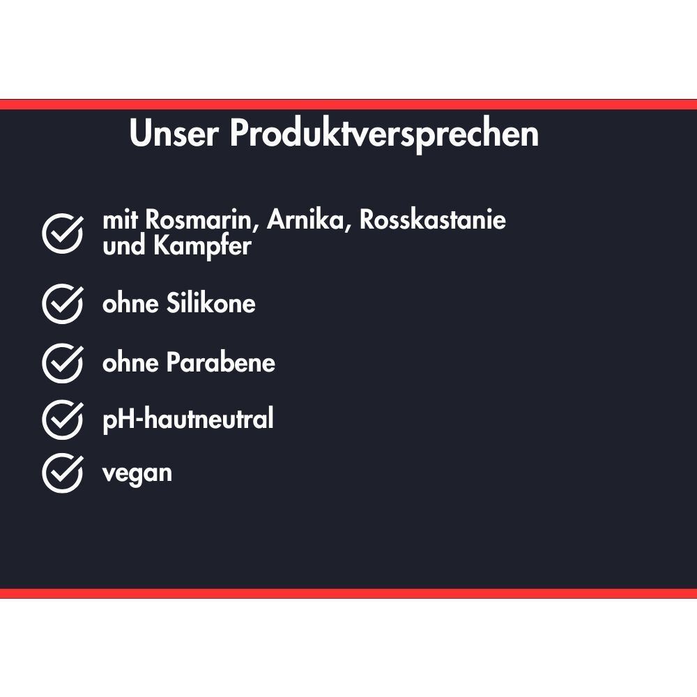 ENSBONA Pferdesalbe: Produktversprechen. Mit Rosmarin, Arnika, Rosskastanie. Ohne Silikone, Parabene. pH-hautneutral, vegan.