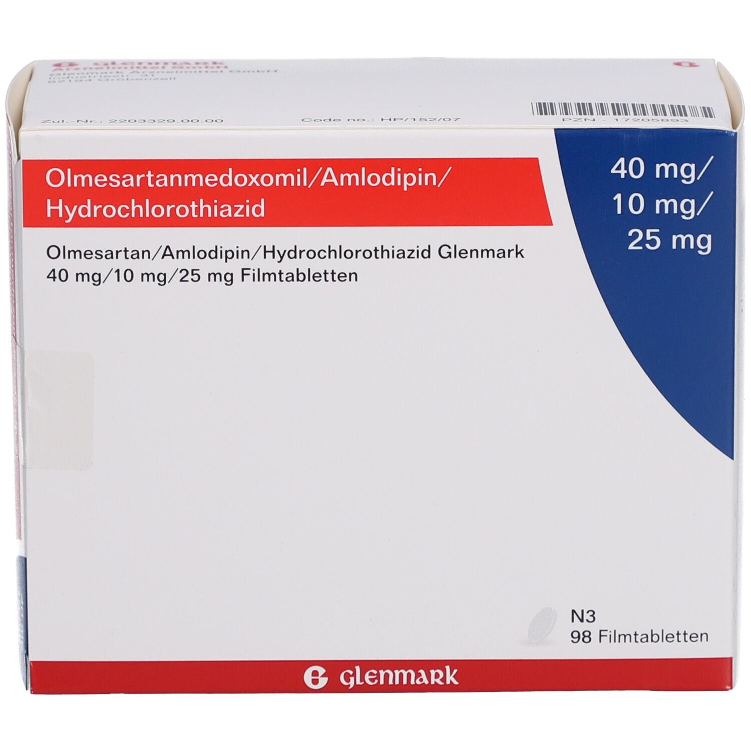 OLMESARTAN/Amlodipin/HCT Glenmark 40/10/25mg FTA