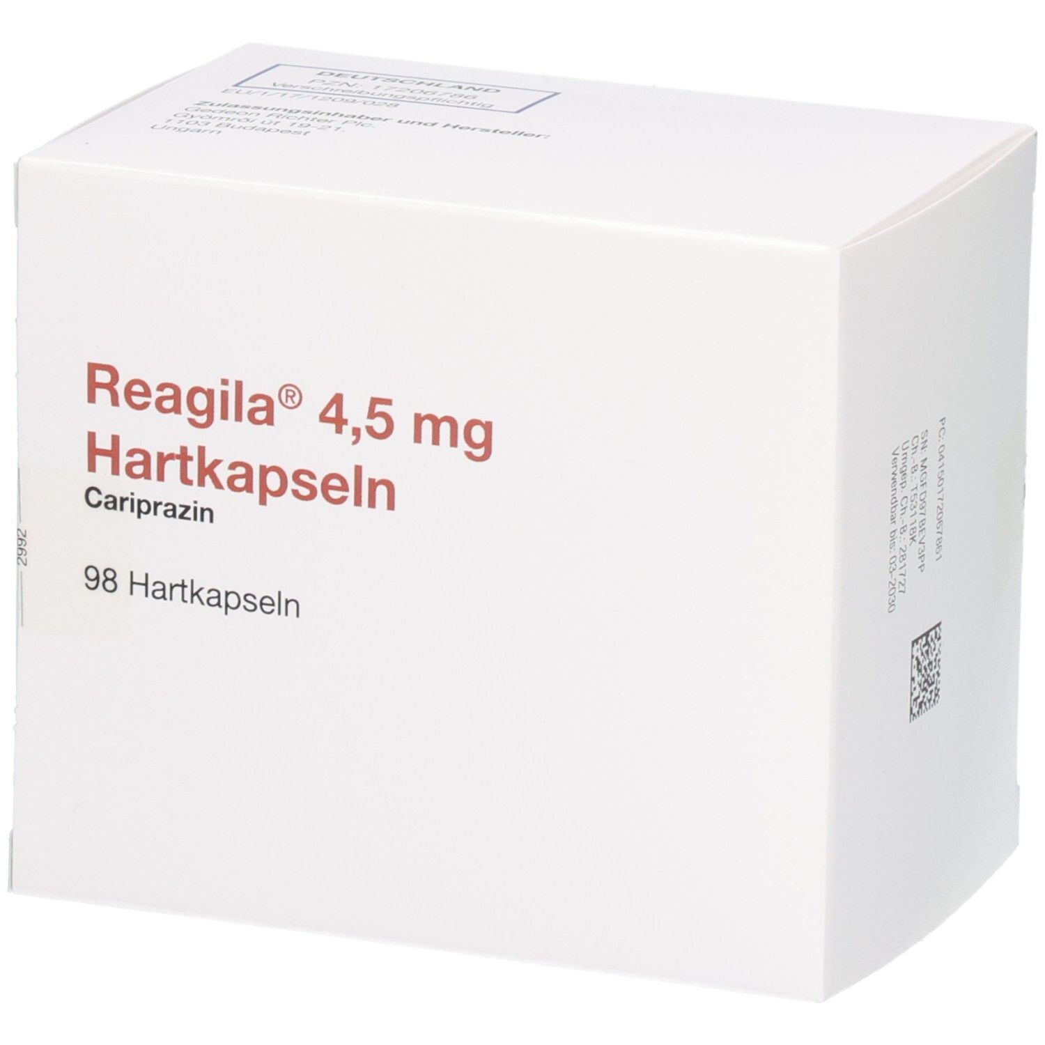 Reagila 4,5 mg Hartkapseln Kartonverpackung mit 98 Hartkapseln.