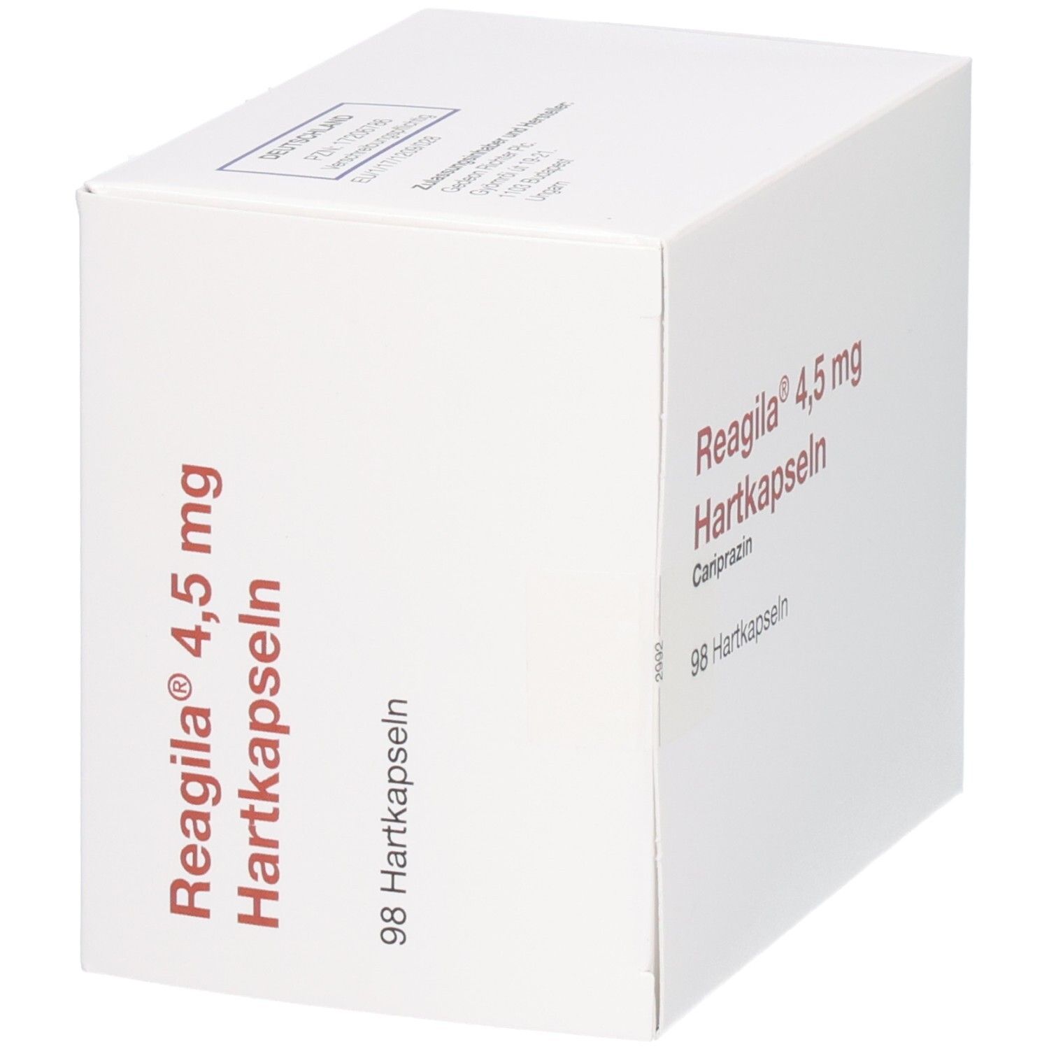 Reagila 4,5 mg Hartkapseln Kartonverpackung mit 98 Hartkapseln.