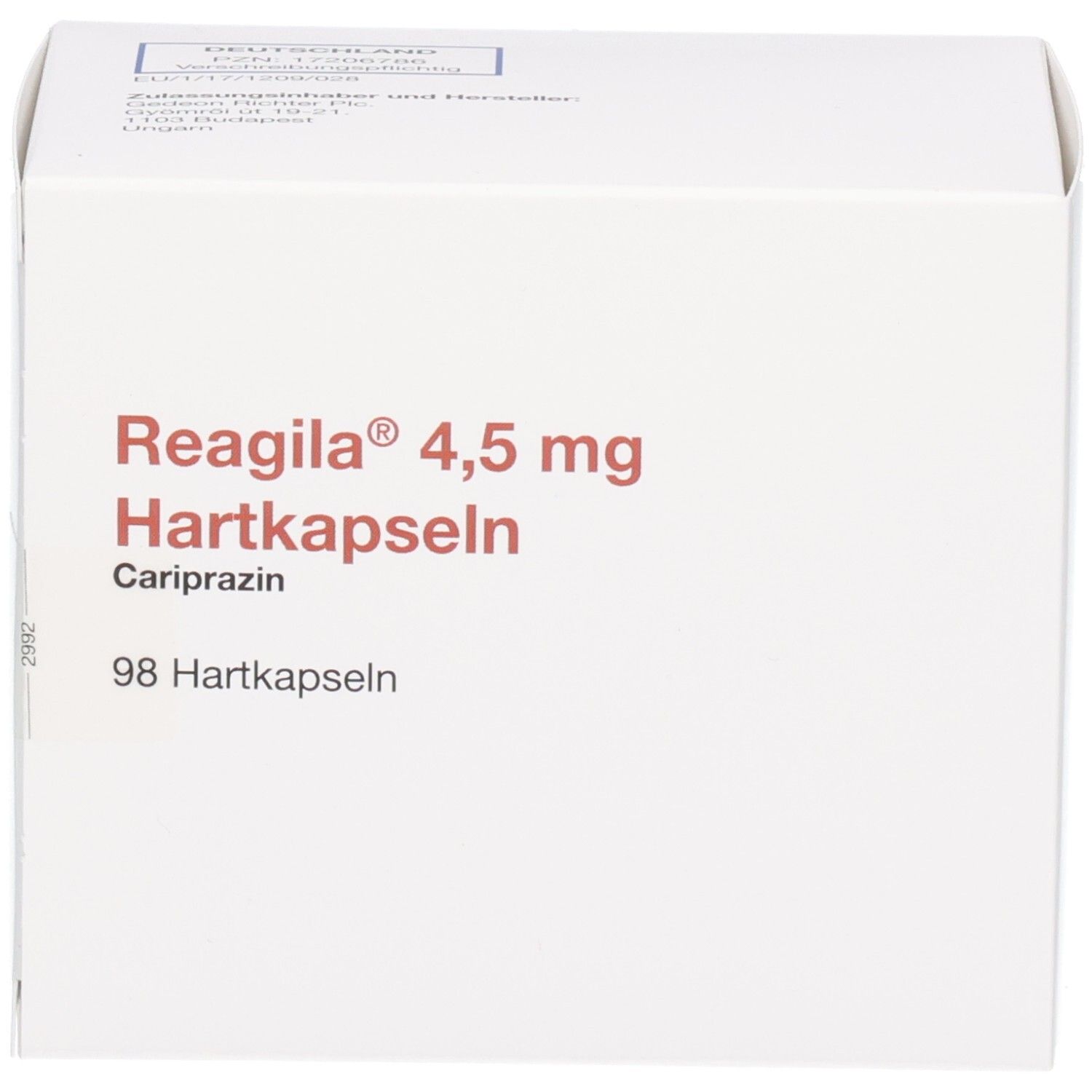 Reagila 4,5 mg Hartkapseln Kartonverpackung mit 98 Hartkapseln.