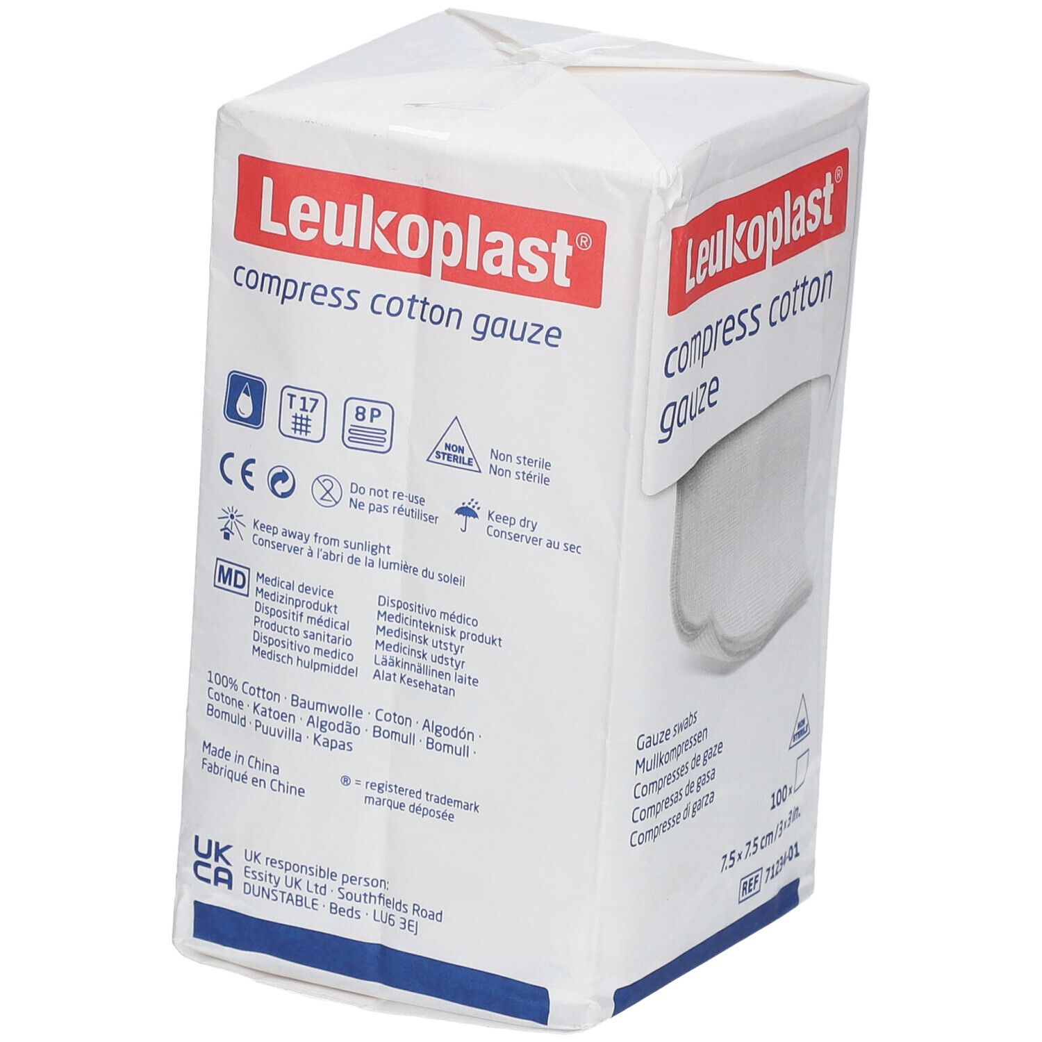 Leukoplast compress Cotton Gauze 7,5x7,5cm unst.8f 100 St Kompressen