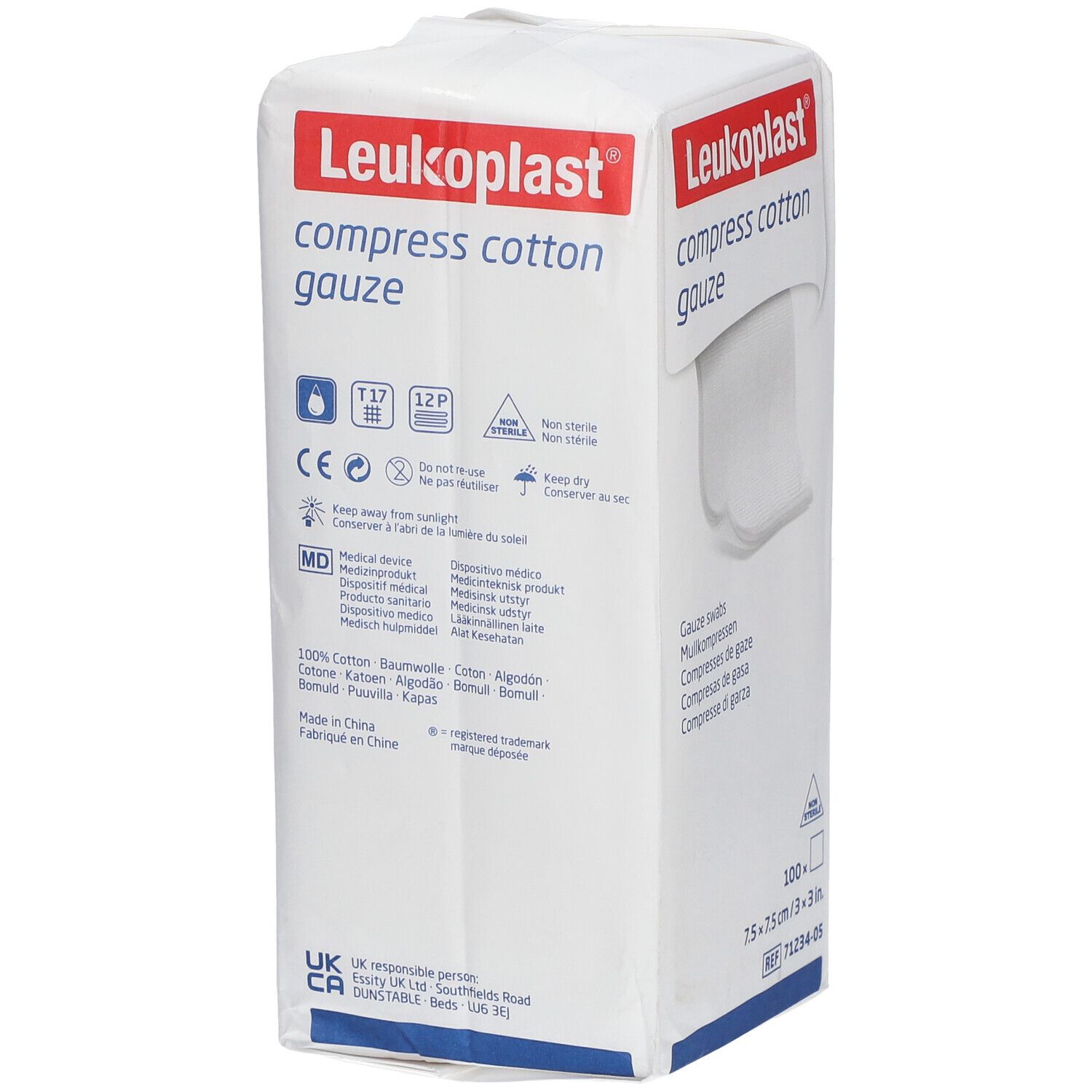 Leukoplast compress Cotton Gauze 7,5x7,5cm unst12f 100 St Kompressen