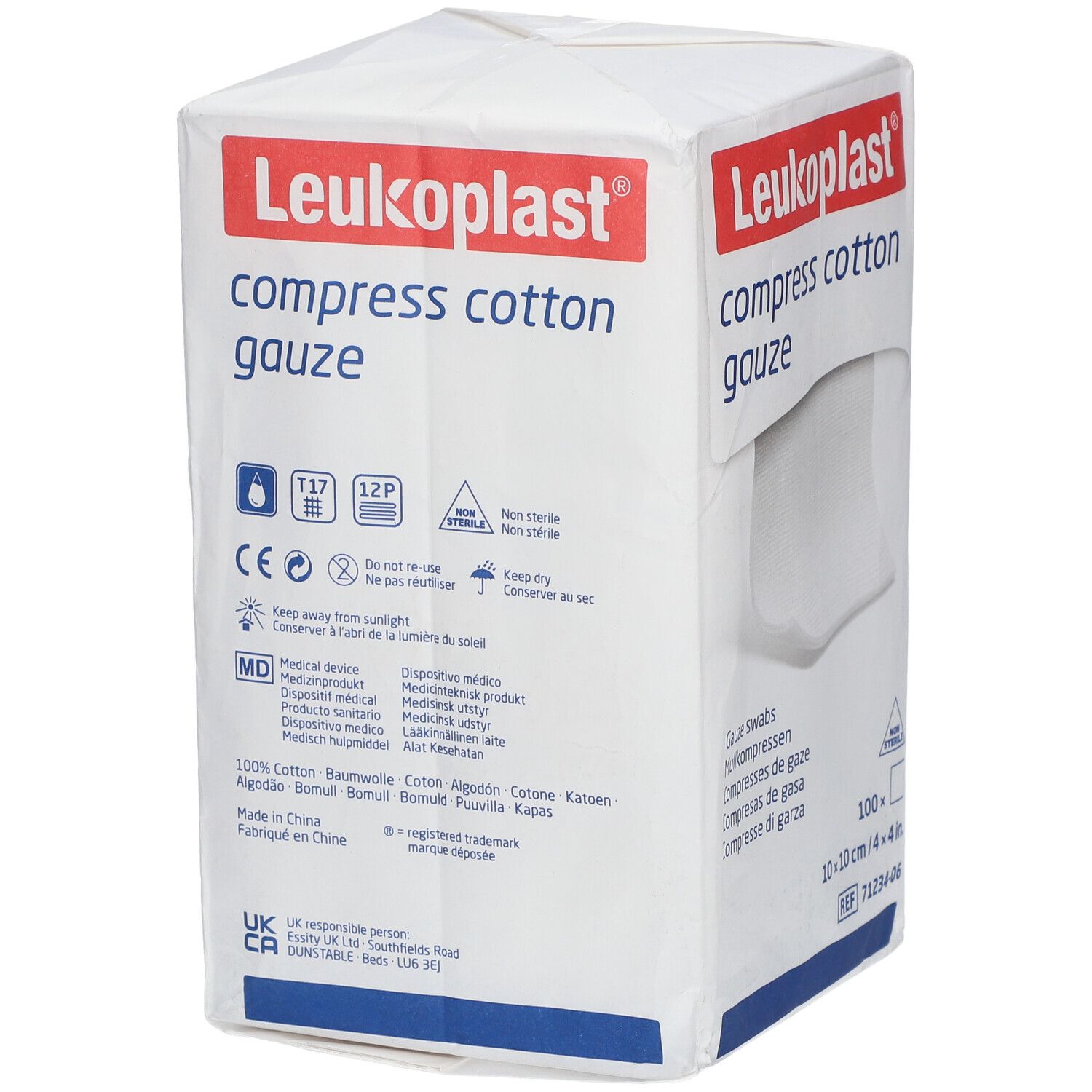 Leukoplast compress Cotton Gauze 10x10cm unst.12f 100 St Kompressen