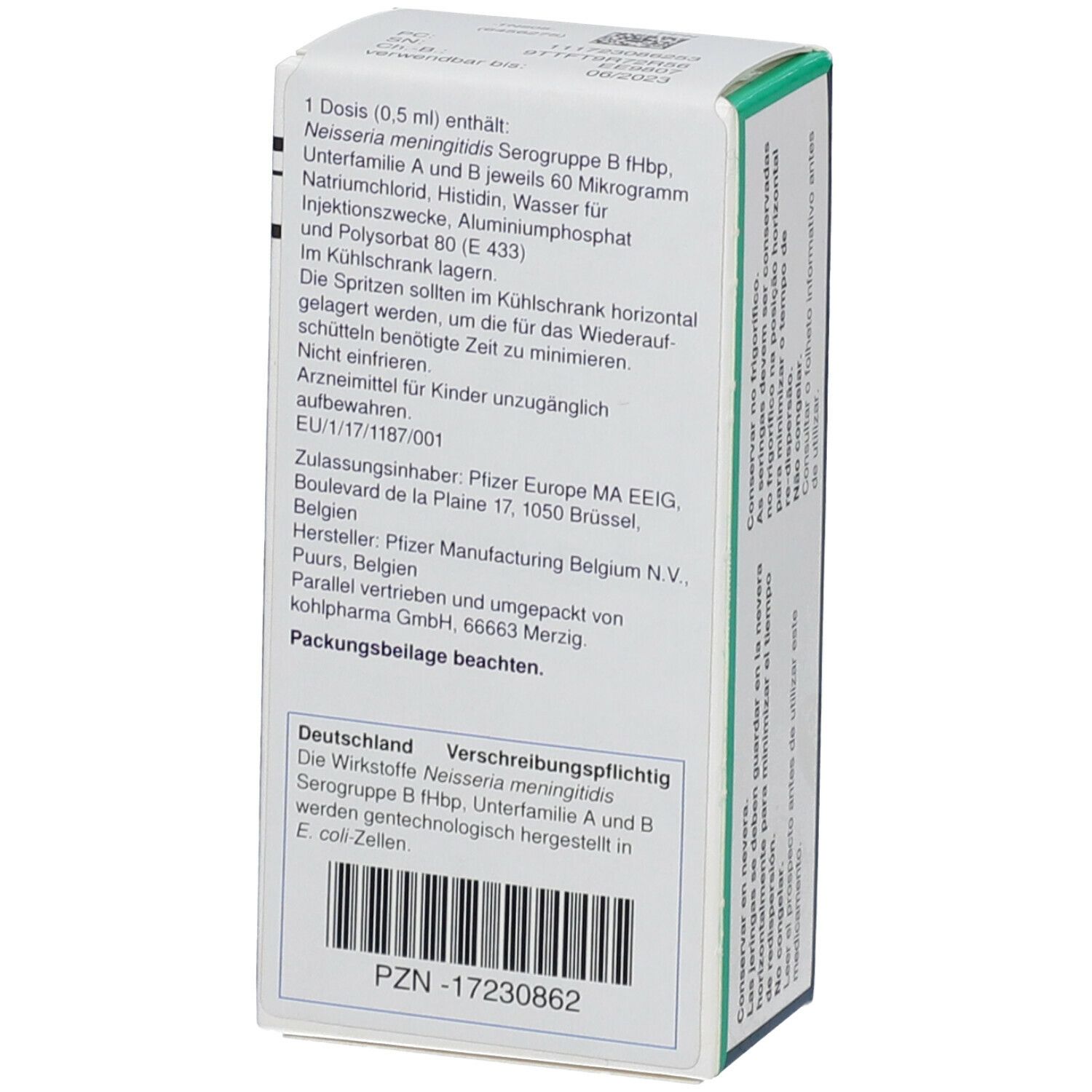 Verpackung mit Produktinformationen, Inhaltsstoffen und Herstellerangaben. Text in Deutsch.