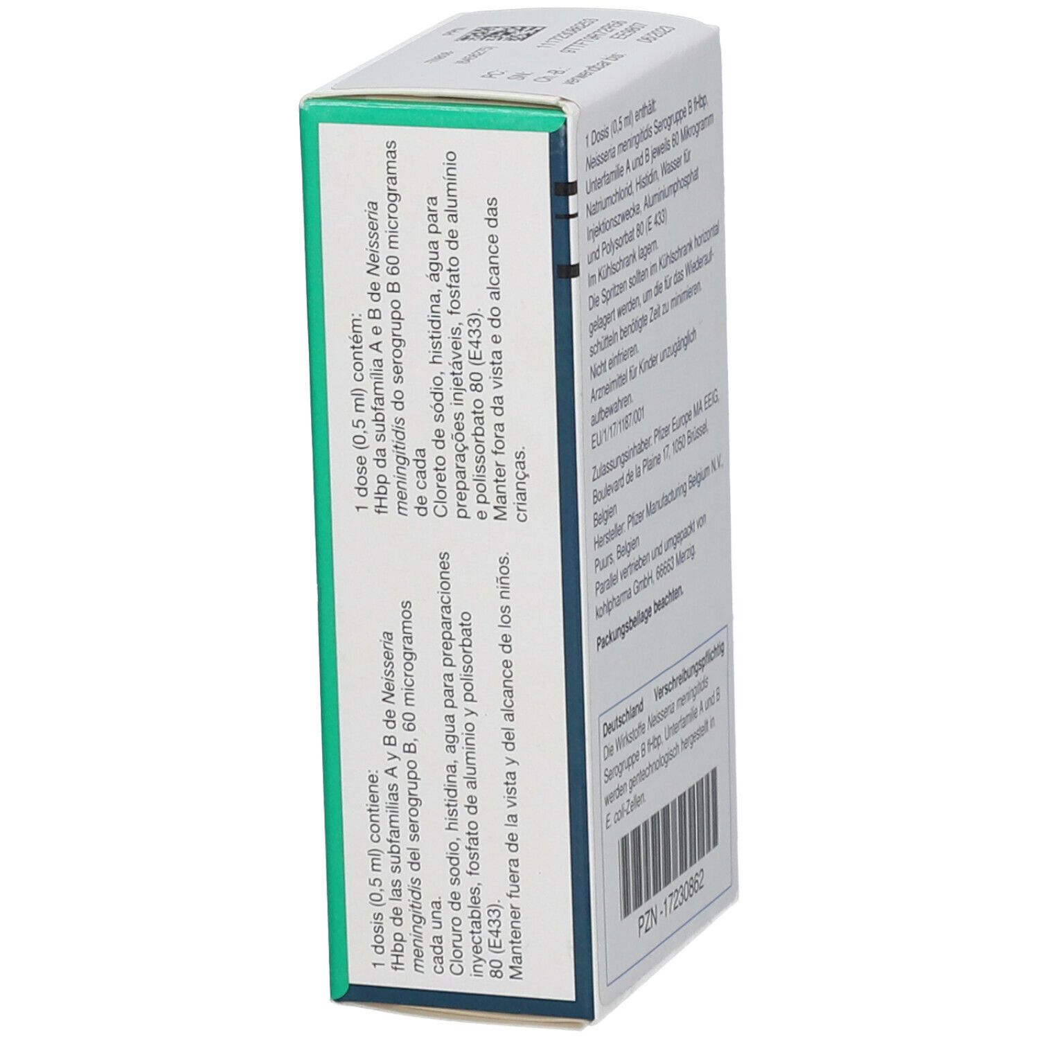 Verpackung mit Produktinformationen in mehreren Sprachen. Enthält Inhaltsstoffe und Herstellerangaben.