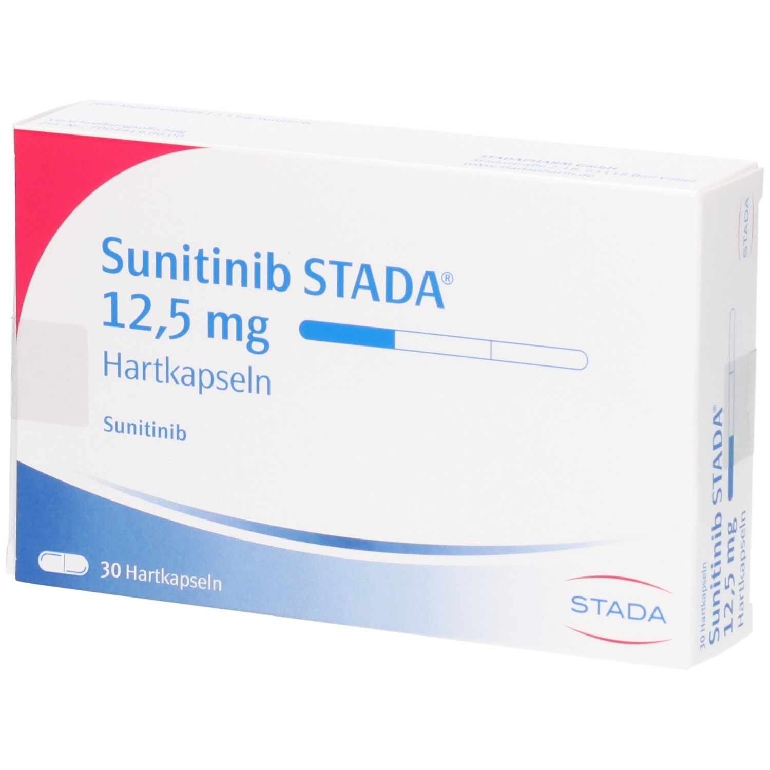 Verpackung Sunitinib STADA 12,5 mg Hartkapseln, 30 Stück.