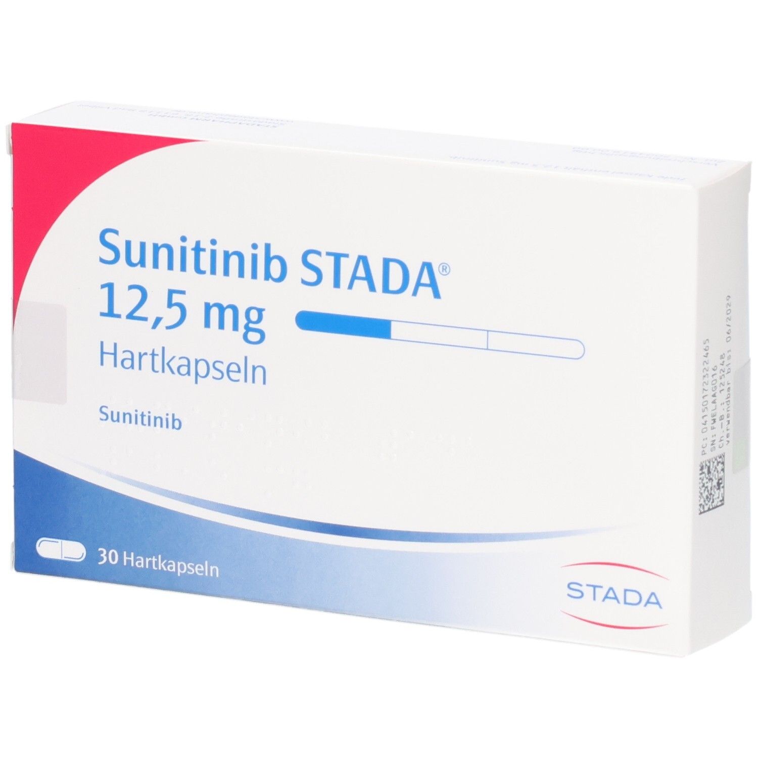 Verpackung Sunitinib STADA 12,5 mg Hartkapseln, 30 Stück.