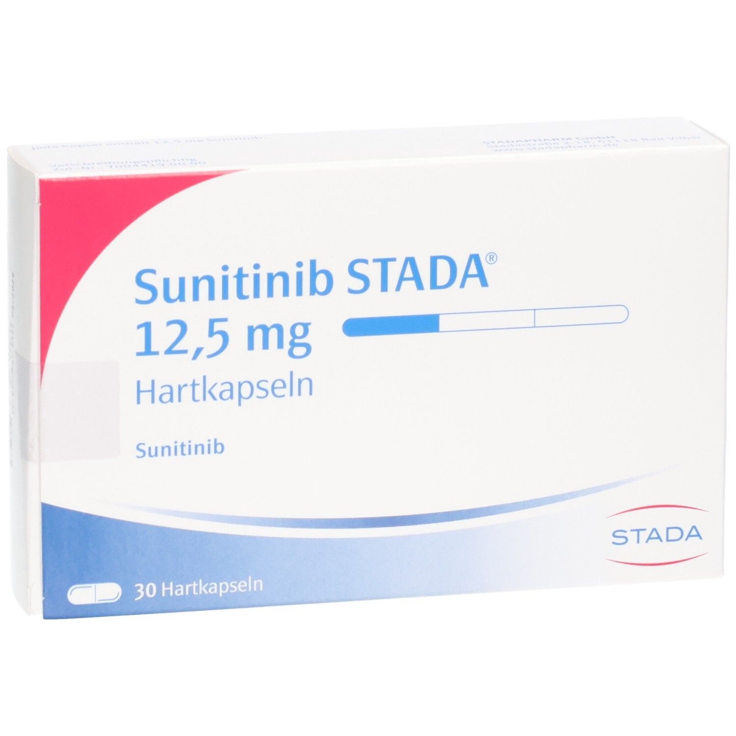 Verpackung Sunitinib STADA 12,5 mg Hartkapseln, 30 Stück.