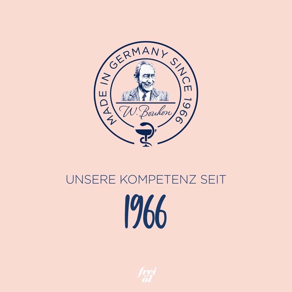 Qualitätssiegel. Made in Germany seit 1966. Logo und Text. Apotheken-Symbol.