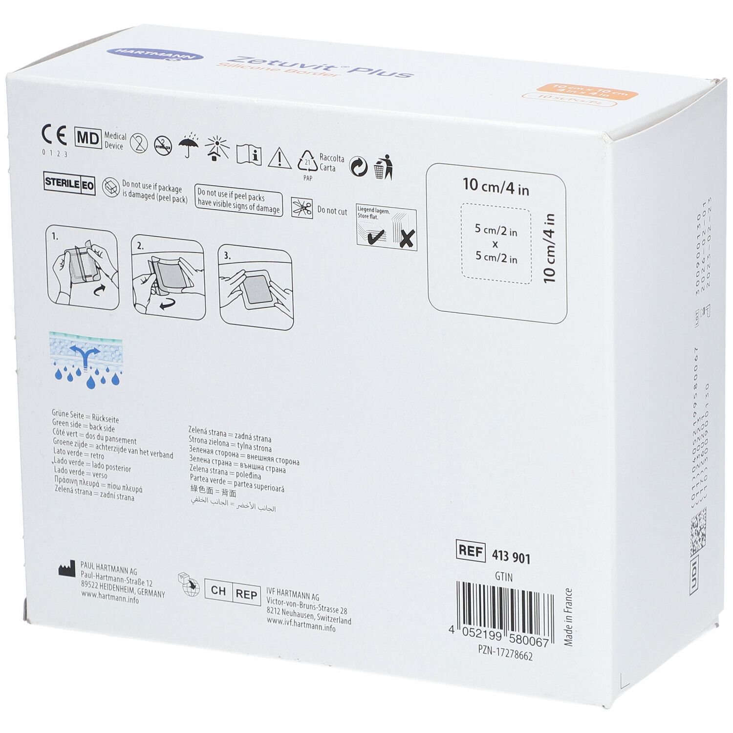 Zetuvit Plus Silicone Border Selbstklebende Silikon SAP Wundauflage 10