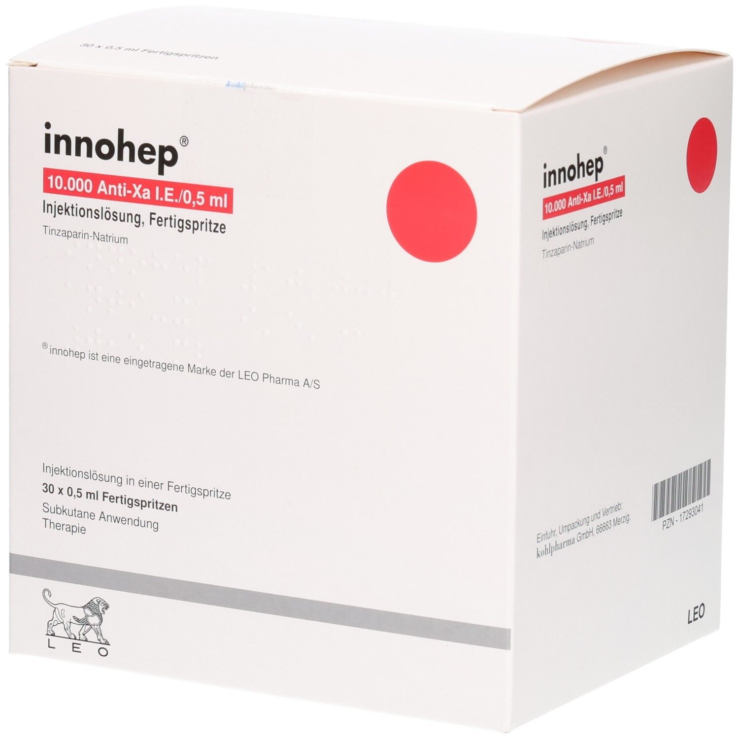 Innohep 10.000 Anti-Xa I.E./0,5ml Injektionslösung, Fertigspritze. Packung mit 30 Spritzen.