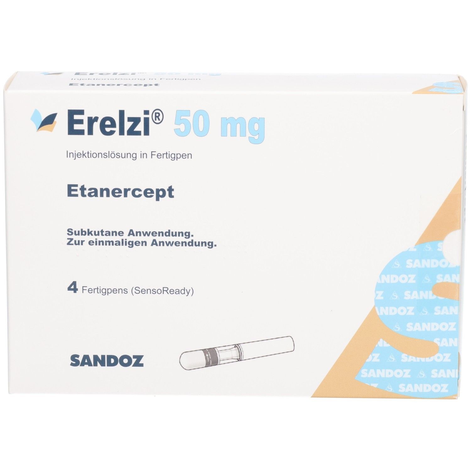Erezi 50 mg Injektionslösung in Fertigpen. Subkutane Anwendung. 4 Fertigpens (SensoReady). Sandoz.