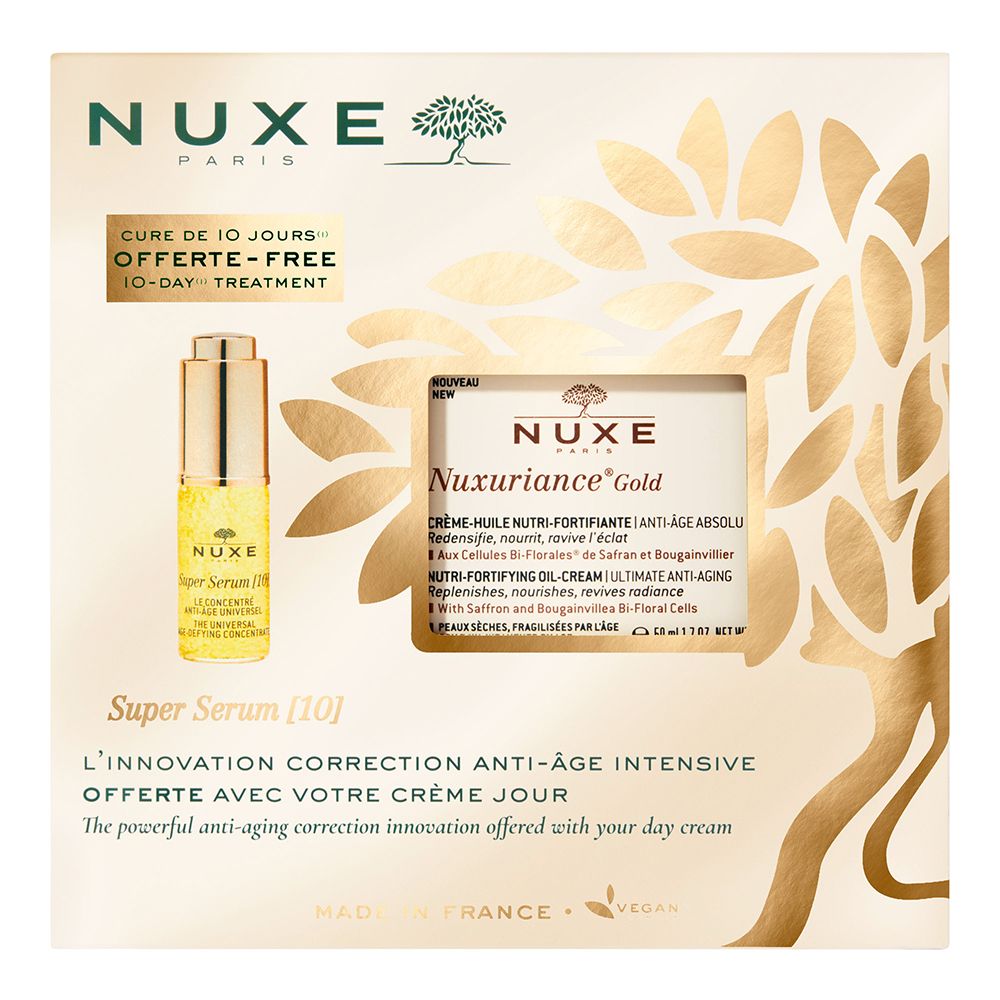 NUXE Nuxuriance® Gold Geschenkset mit Anti-Aging Tagescreme bei reifer, trockener Haut + Super Serum [10] gratis
