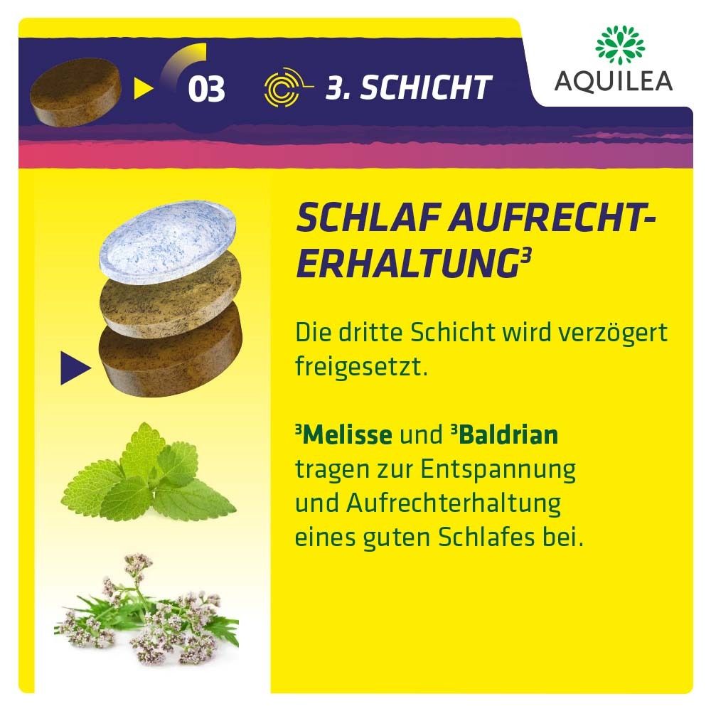 AQUILEA Schlaf forte. 3. Schicht: Schlafaufrechterhaltung. Enthält Melisse und Baldrian.