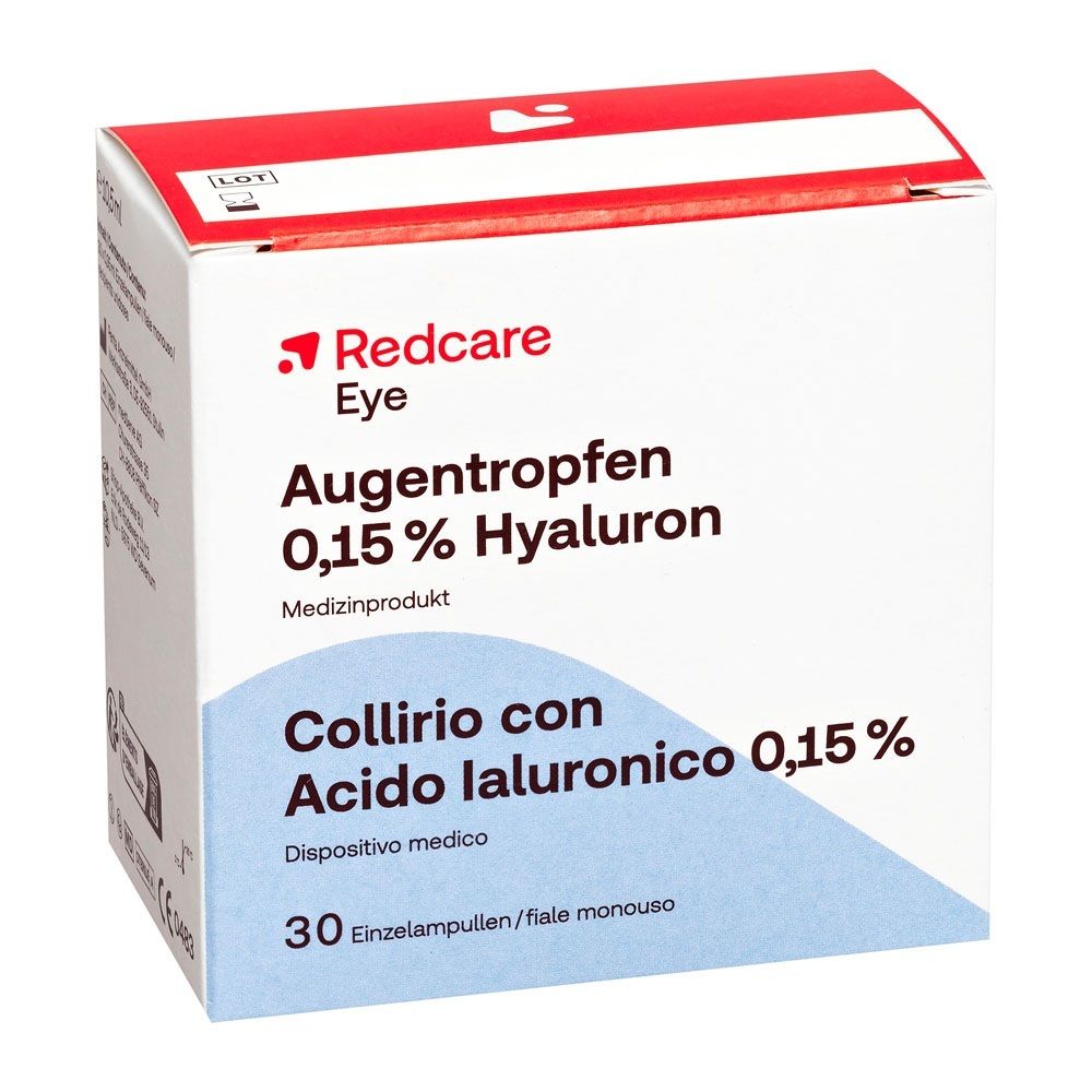 Redcare Augentropfen 0,15 % Hyaluron Medikernprodukt, 30 Einzeldosisampullen.