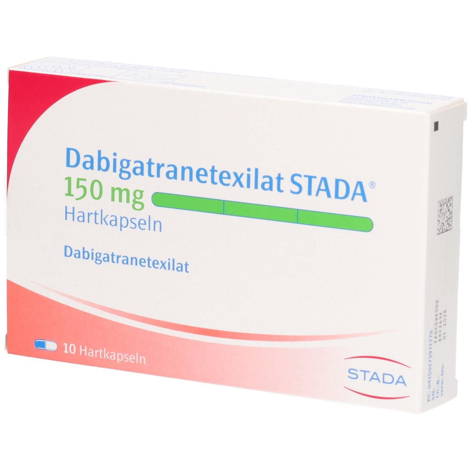 Packung Dabigatranetexilat STADA 150 mg Hartkapseln, 10 Stück.
