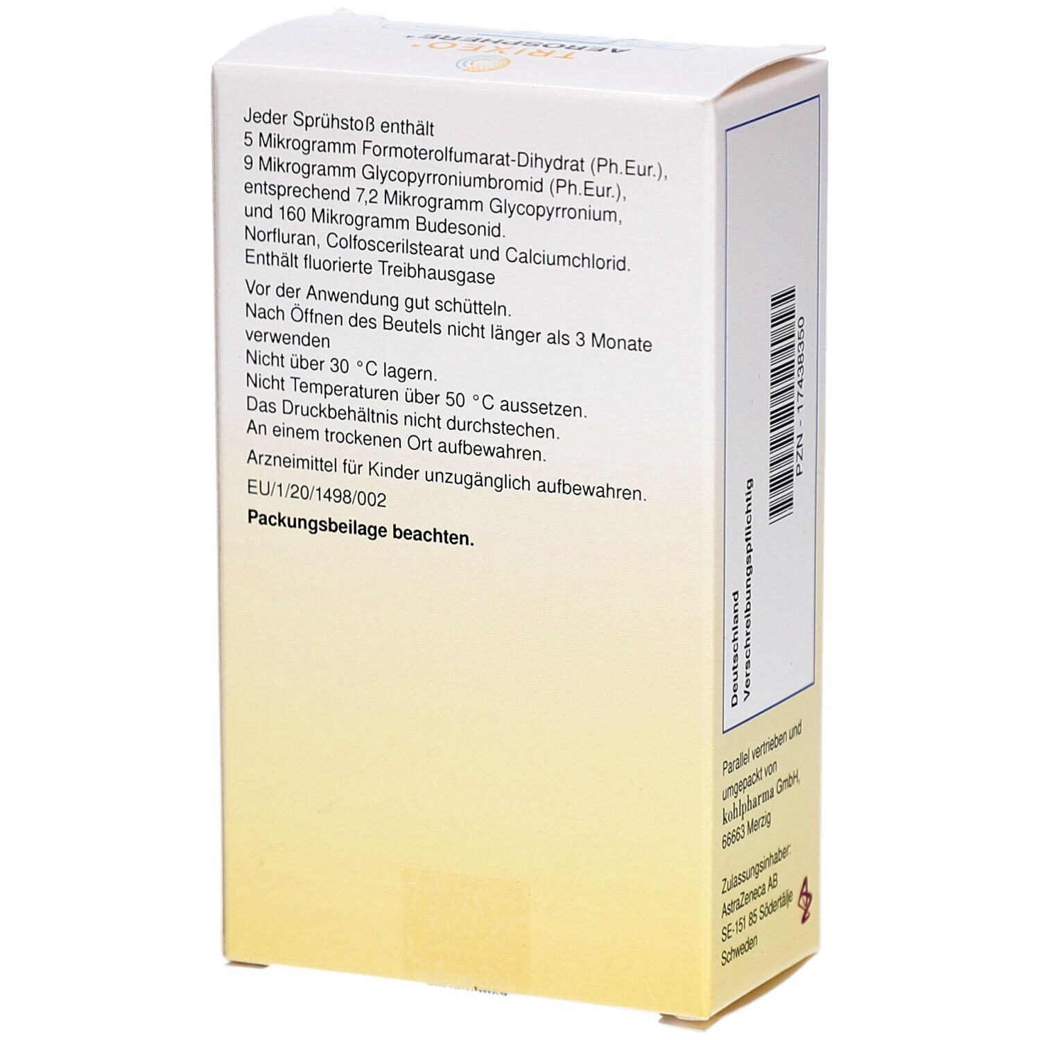 Rückseite der TRIXEO Aerosphere Verpackung. Text: Zusammensetzung, Anwendungshinweise. EU-Kennzeichnung.