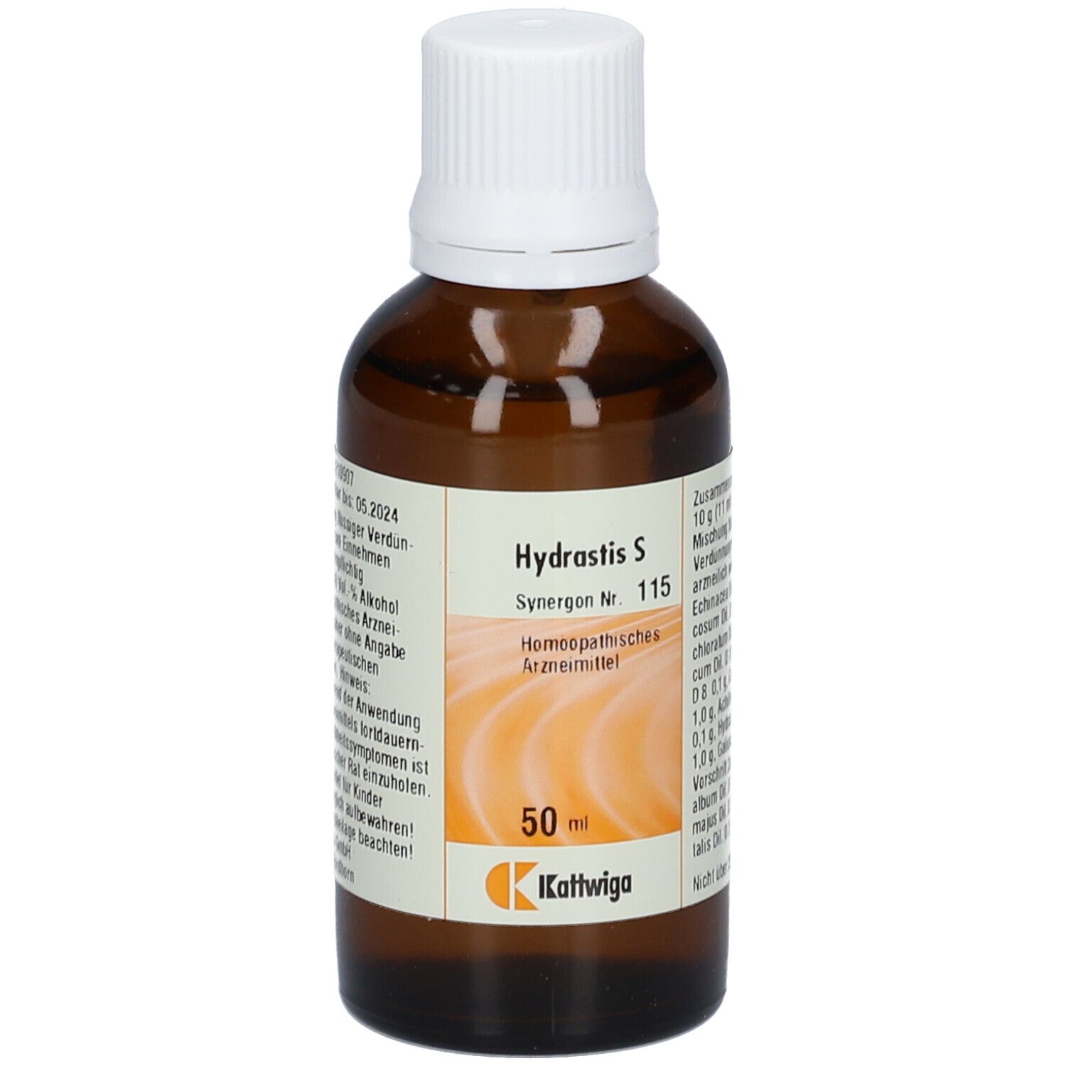 Braune Glasflasche mit weißem Deckel. Etikett mit Produktnamen, Inhaltsstoffen und Marke. 50 ml.