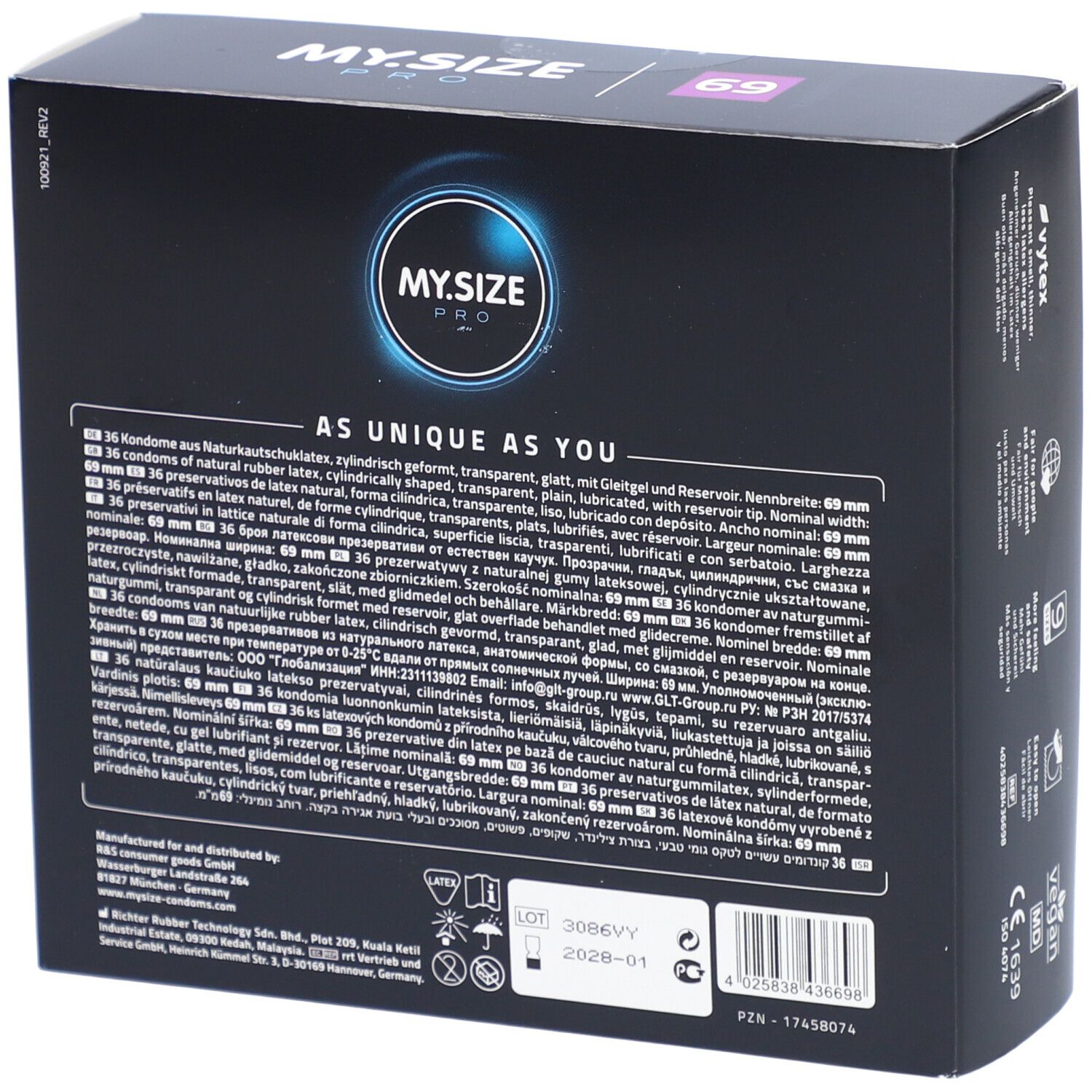 My Size PRO 69mm Condoms – XXL King Size, Wider Fit, 80 Count Retail Box, Made In Germany